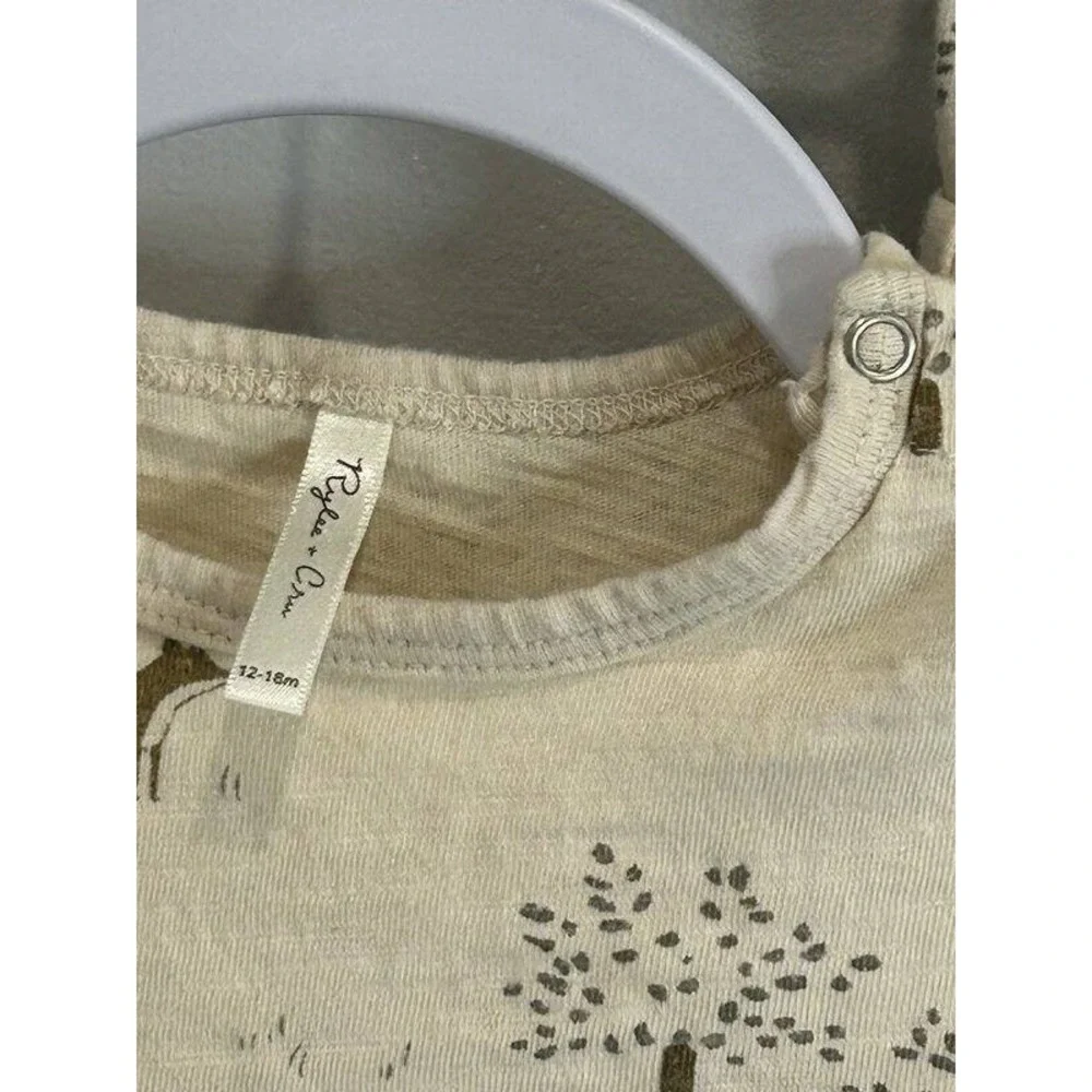 Rylee + Cru Organic Cotton Fox Tree Print 2pc Lounge Pajama Set Cream Tan 12-18